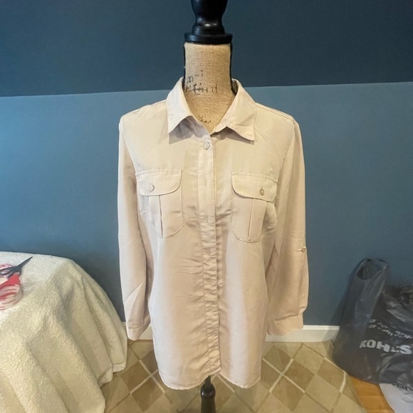 Notations Tops - Notations tan long sleeve button up